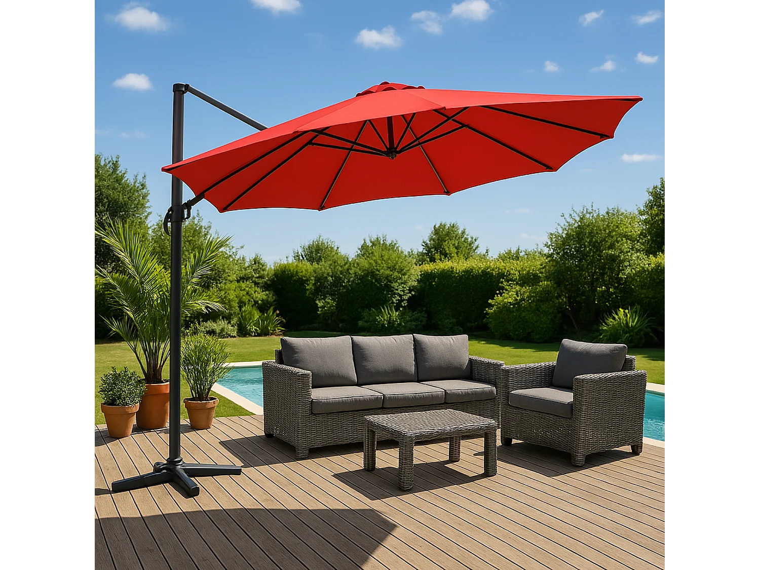 Terracotta 350cm Draaibare LED Zweefparasol Solenzara