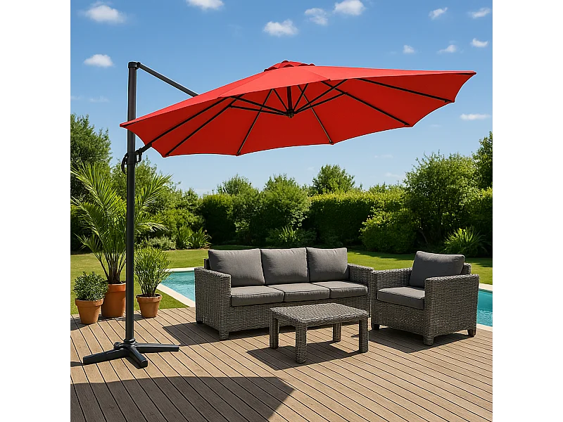 Parasol déporté et rotatif diamètre 3,5 m terracotta CASTILLO