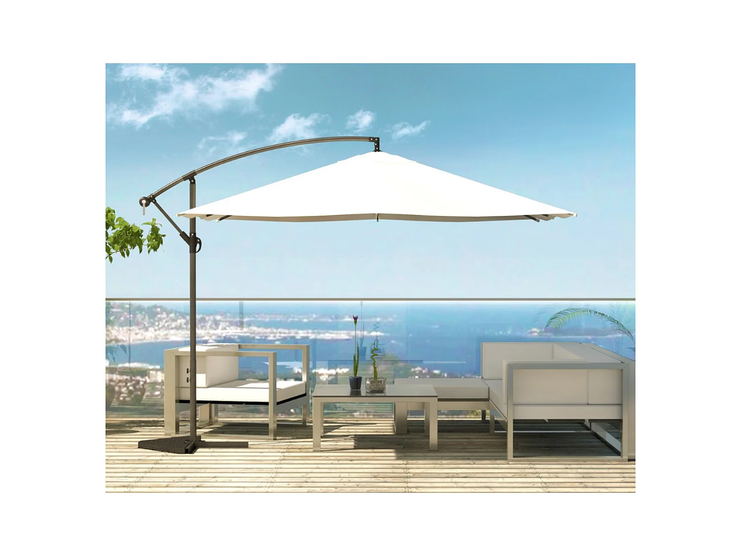 LED-Cantilever-Sonnenschirm 3x3m eckig in Creme SOLENZARA