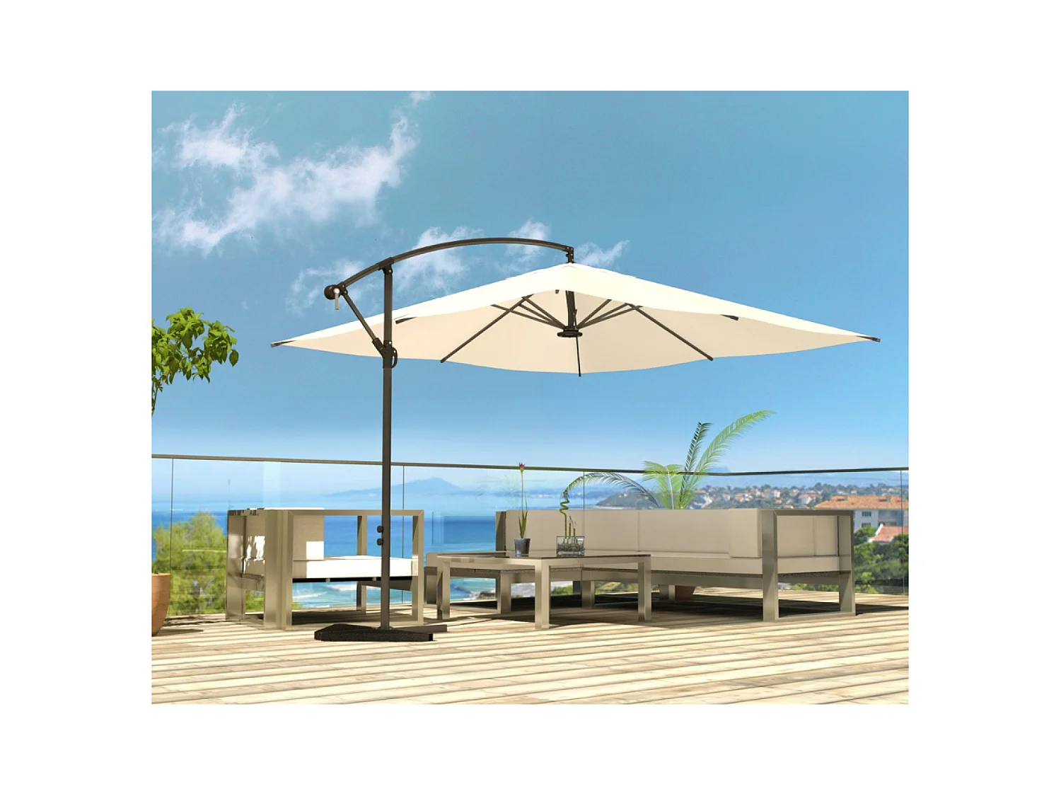 LED-Cantilever-Sonnenschirm 3x3m eckig in Creme SOLENZARA