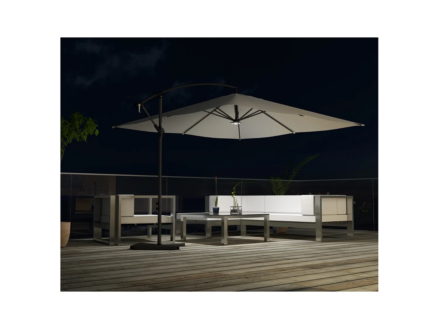 LED-Cantilever-Sonnenschirm 3x3m eckig in Creme SOLENZARA