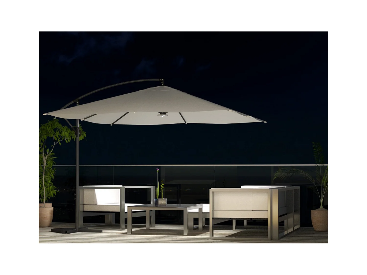 LED-Cantilever-Sonnenschirm 3x3m eckig in Creme SOLENZARA