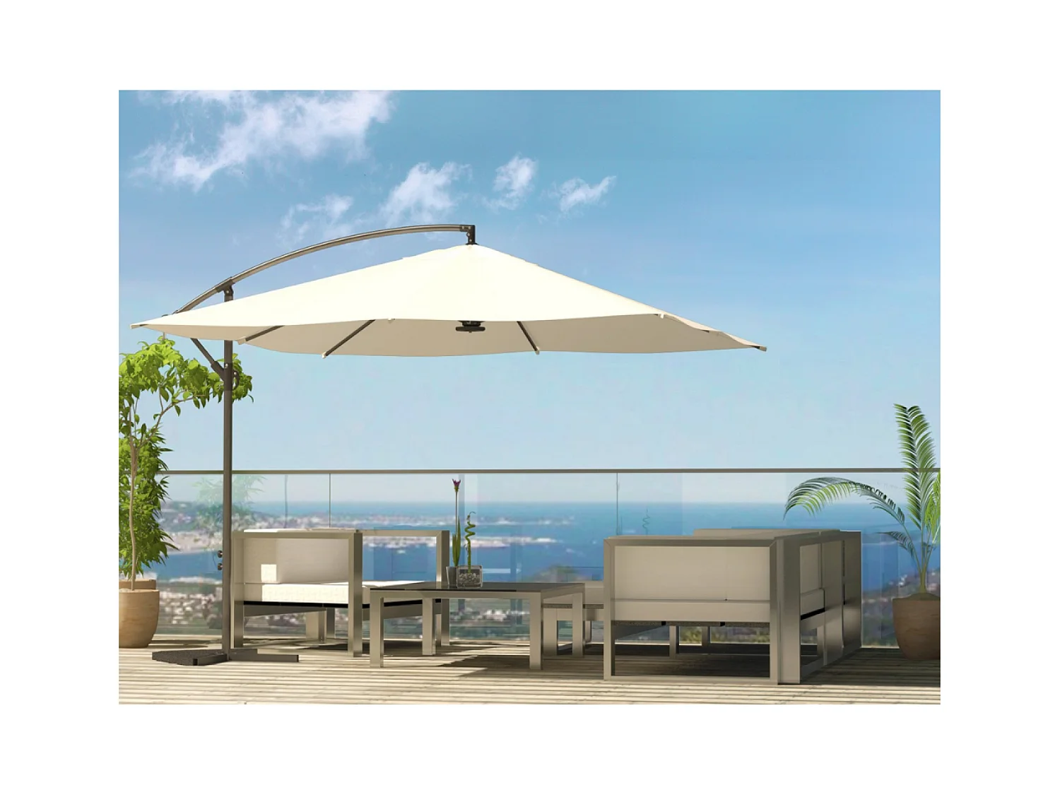 Solenzara à LED écru : Parasol à LED déporté 3x3m SOLENZARA
