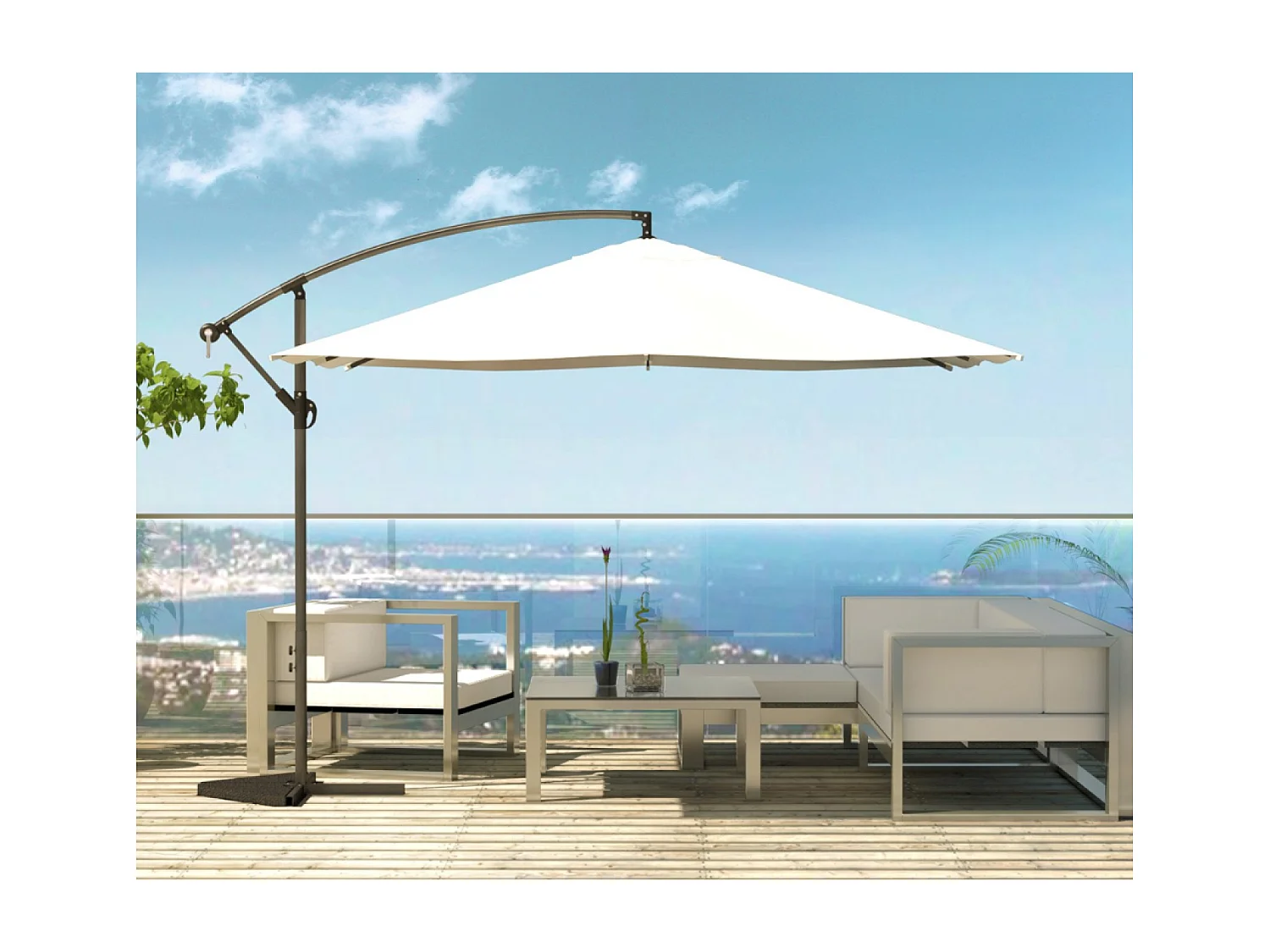 Ombrellone decentrato con LED ecru 3 x 3 m SOLENZARA