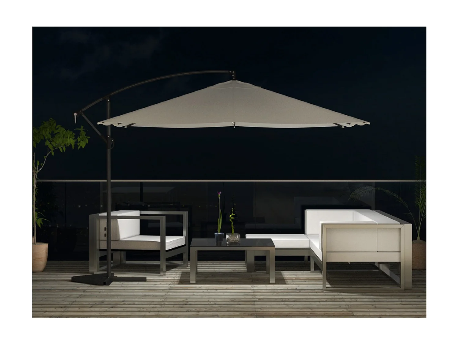 Ombrellone decentrato con LED ecru 3 x 3 m SOLENZARA