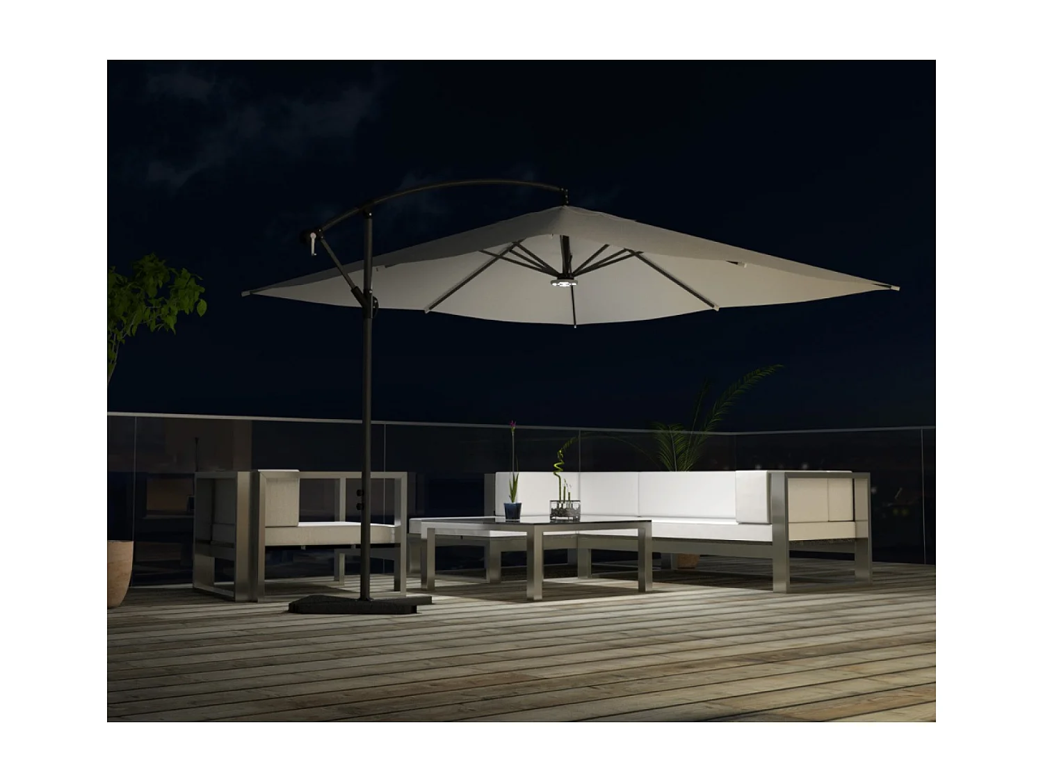 Ombrellone decentrato con LED ecru 3 x 3 m SOLENZARA