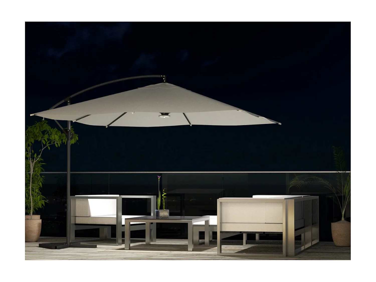 Ombrellone decentrato con LED ecru 3 x 3 m SOLENZARA