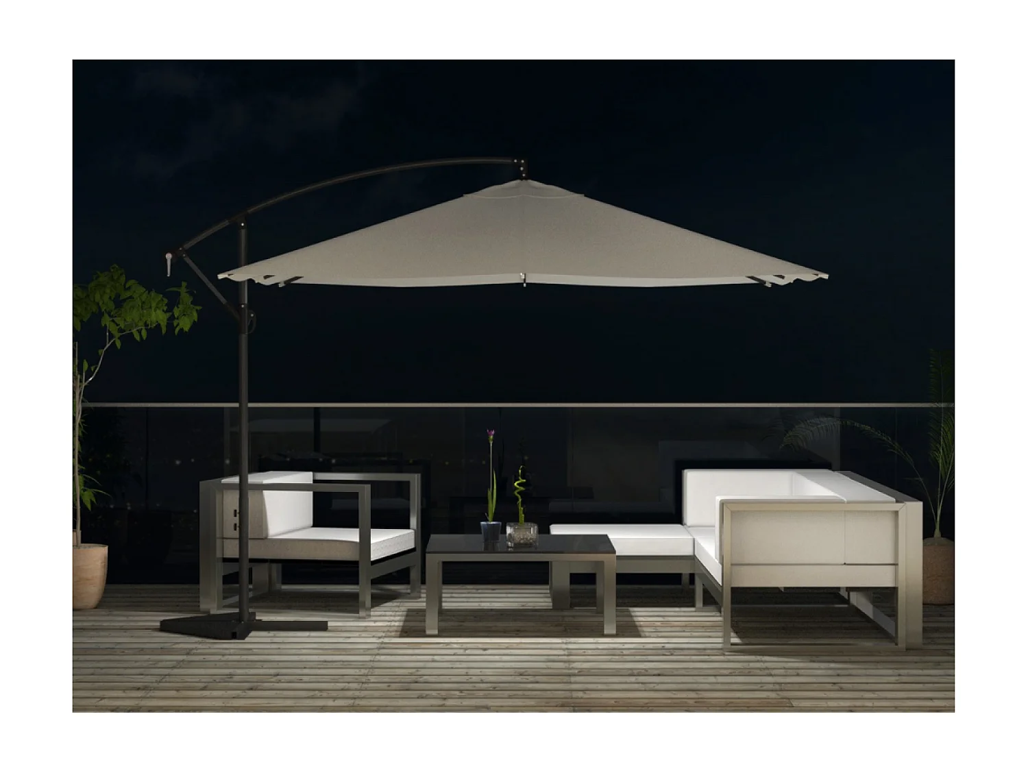 Guarda-sol LED deslocado quadrado 3x3m creme SOLENZARA