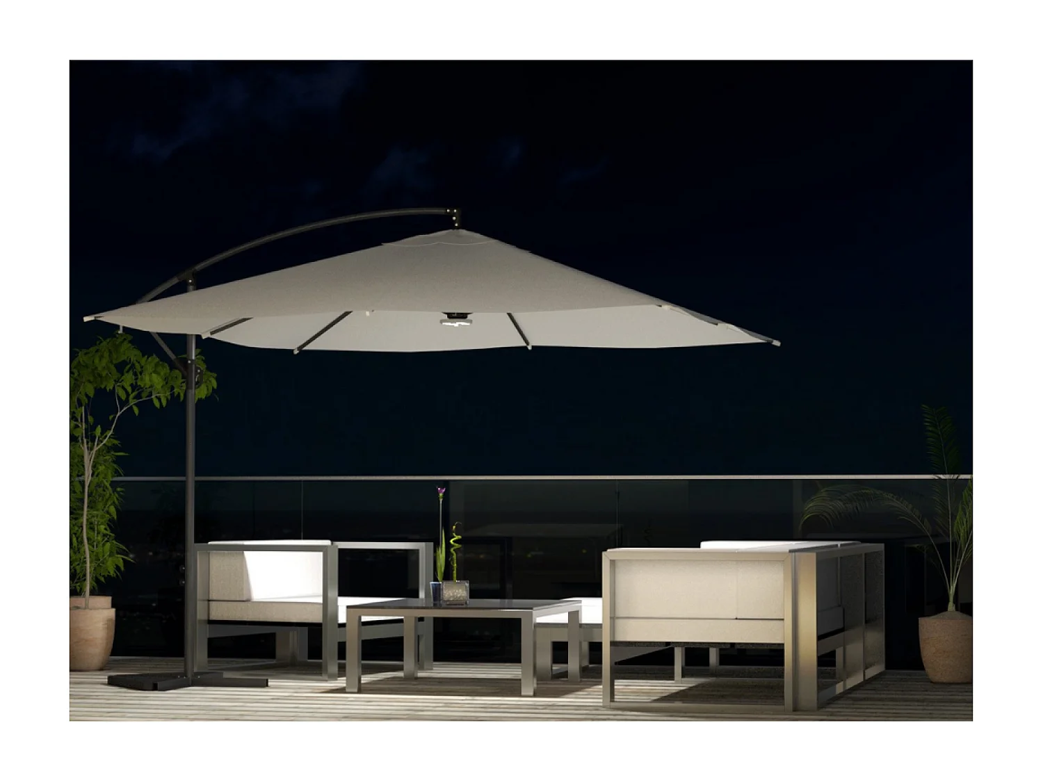 Guarda-sol LED deslocado quadrado 3x3m creme SOLENZARA