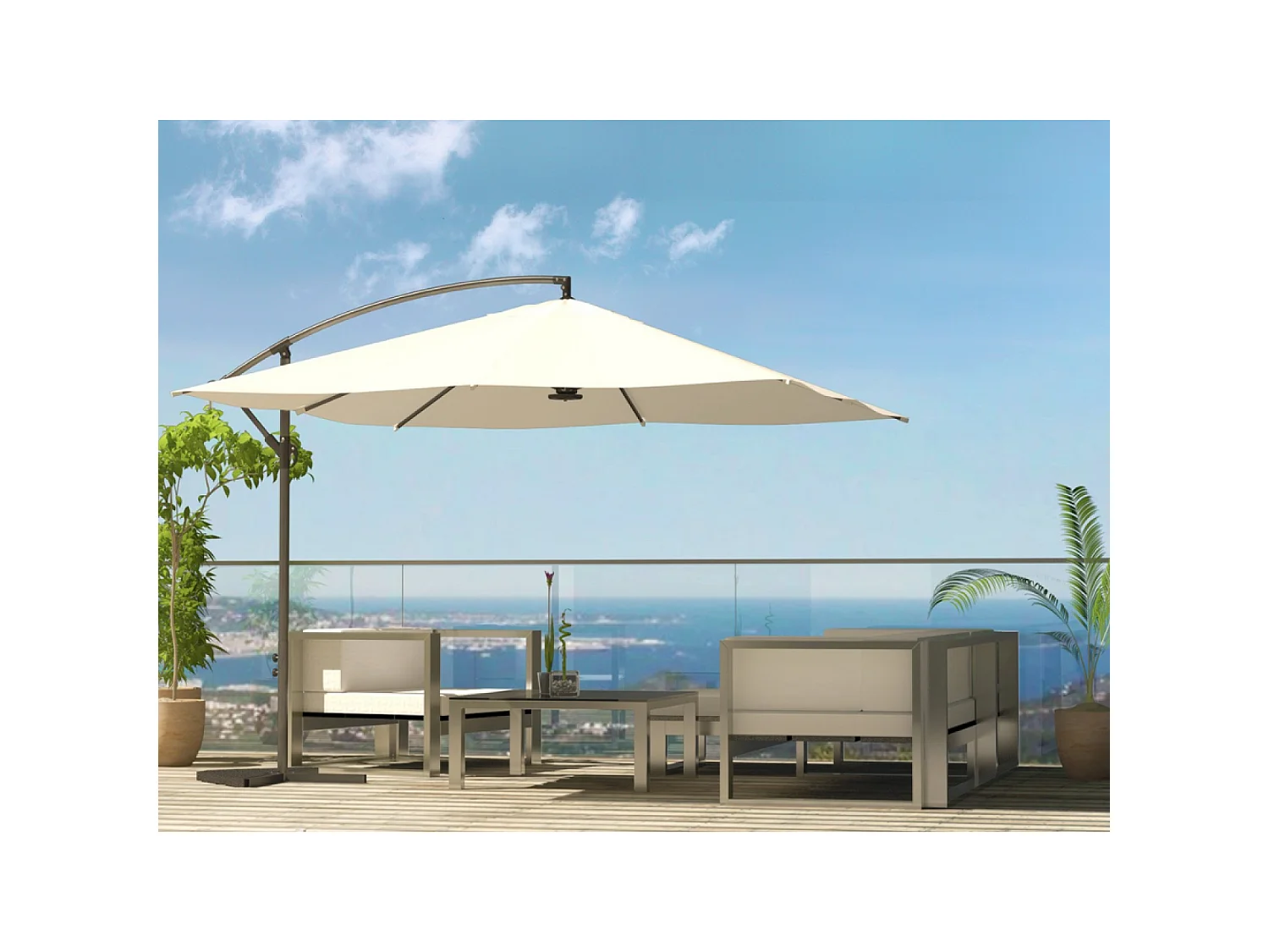 LED-Cantilever-Sonnenschirm 3x3m eckig in Creme SOLENZARA