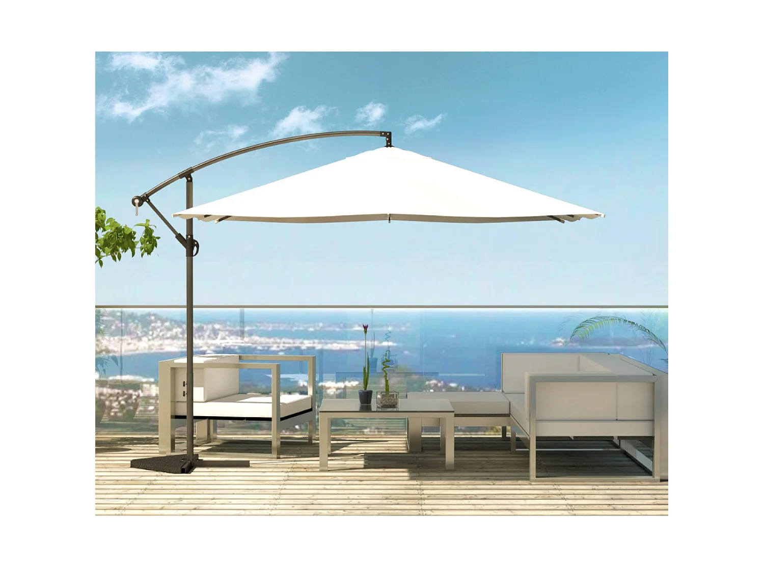 LED-Cantilever-Sonnenschirm 3x3m eckig in Creme SOLENZARA
