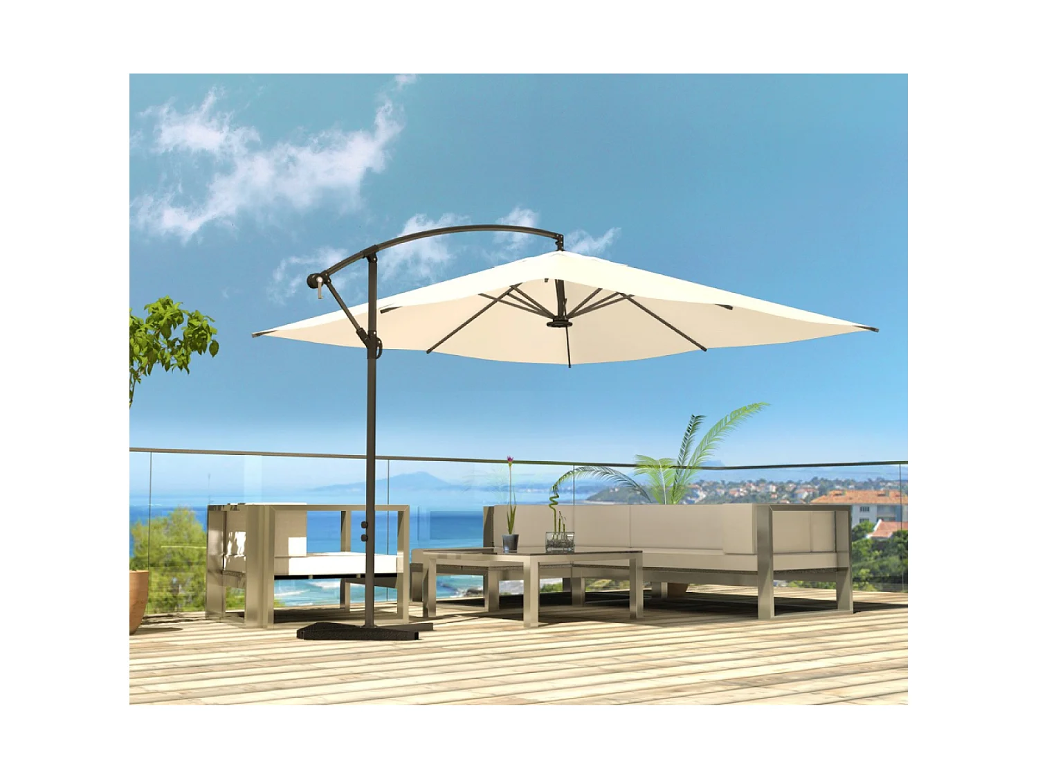 LED-Cantilever-Sonnenschirm 3x3m eckig in Creme SOLENZARA