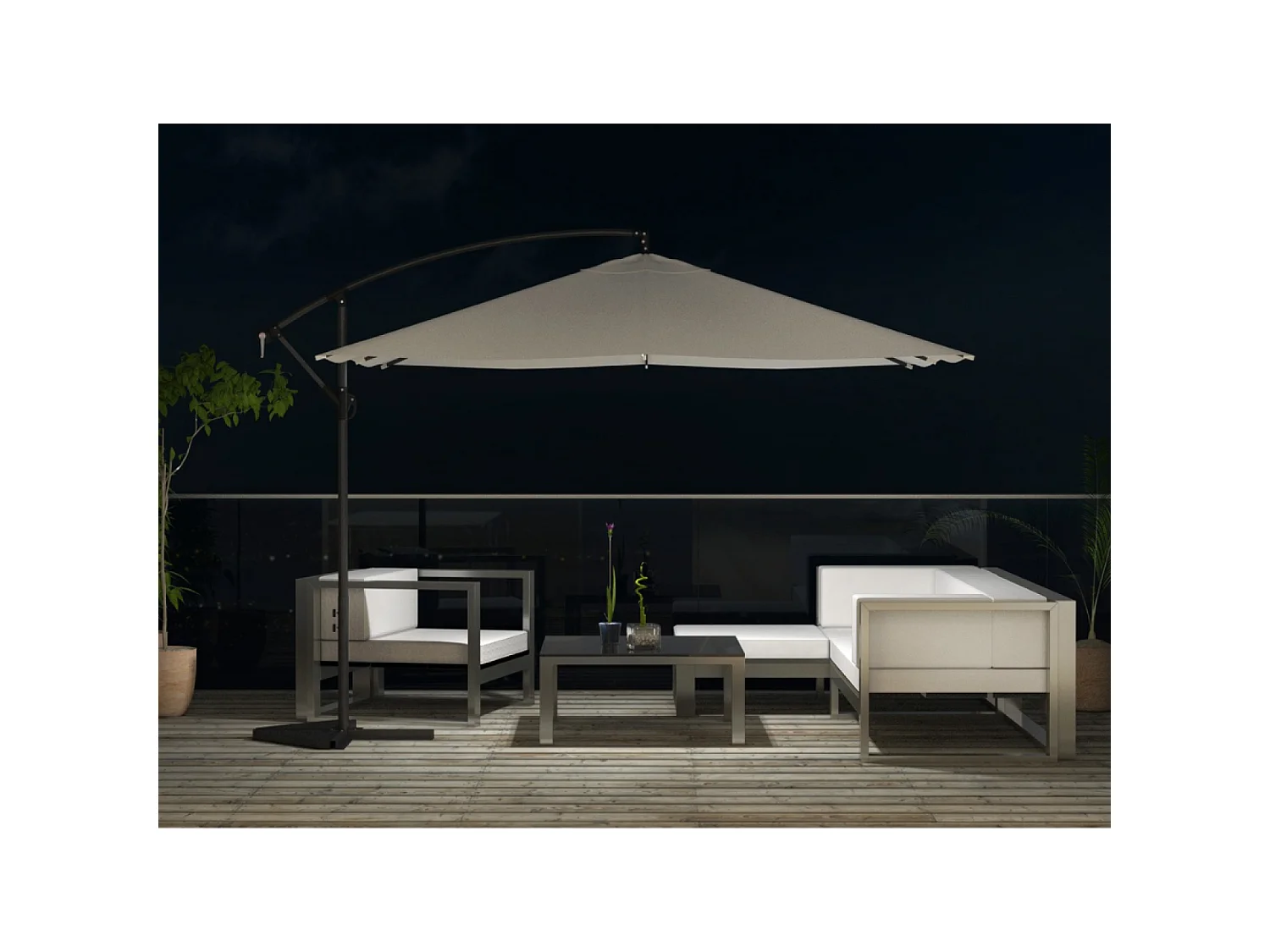 LED-Cantilever-Sonnenschirm 3x3m eckig in Creme SOLENZARA