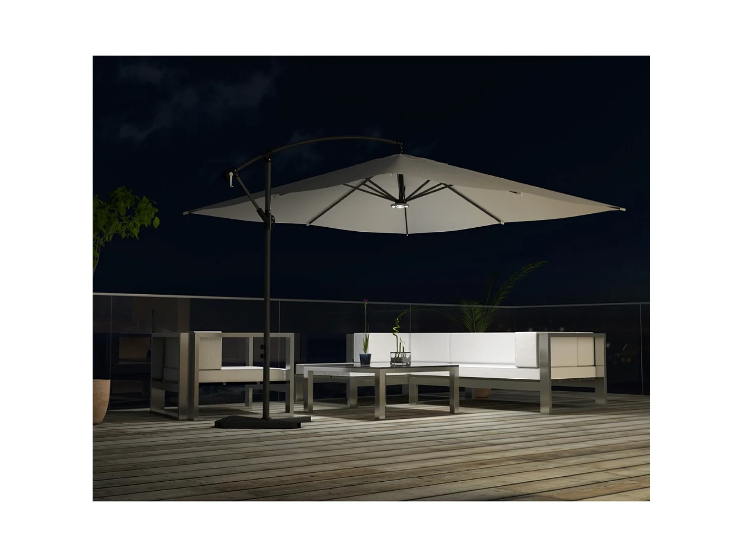 LED-Cantilever-Sonnenschirm 3x3m eckig in Creme SOLENZARA