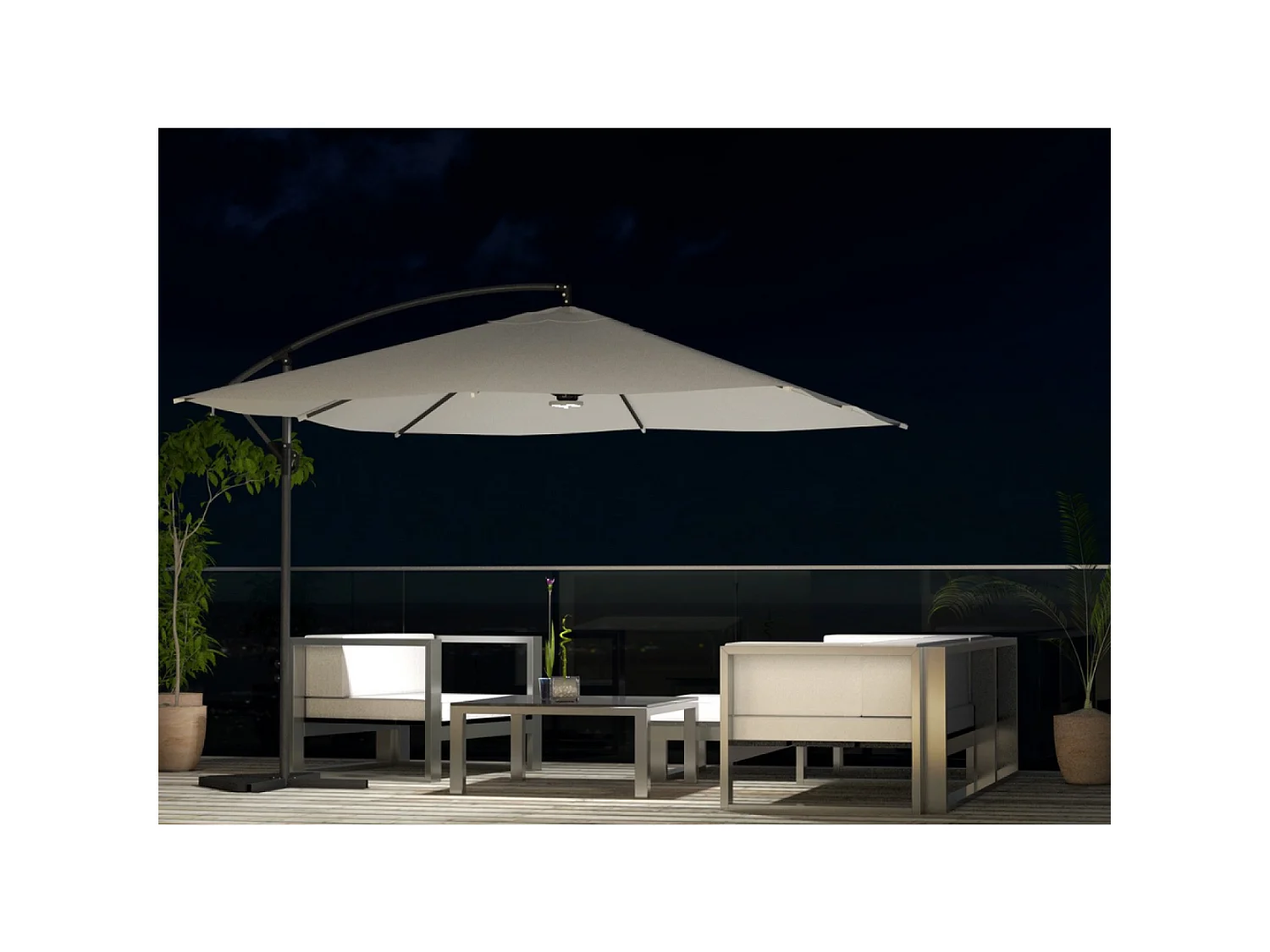 LED-Cantilever-Sonnenschirm 3x3m eckig in Creme SOLENZARA