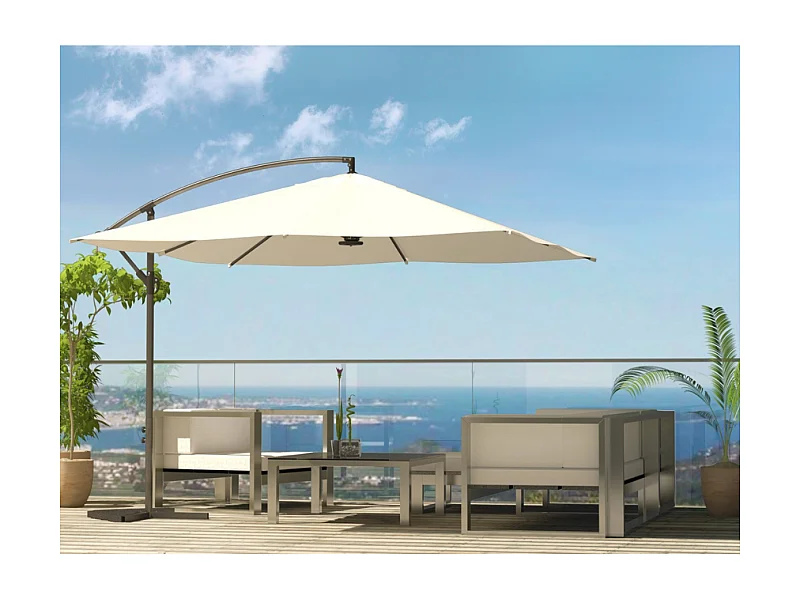 Solenzara à LED écru : Parasol à LED déporté 3x3m SOLENZARA