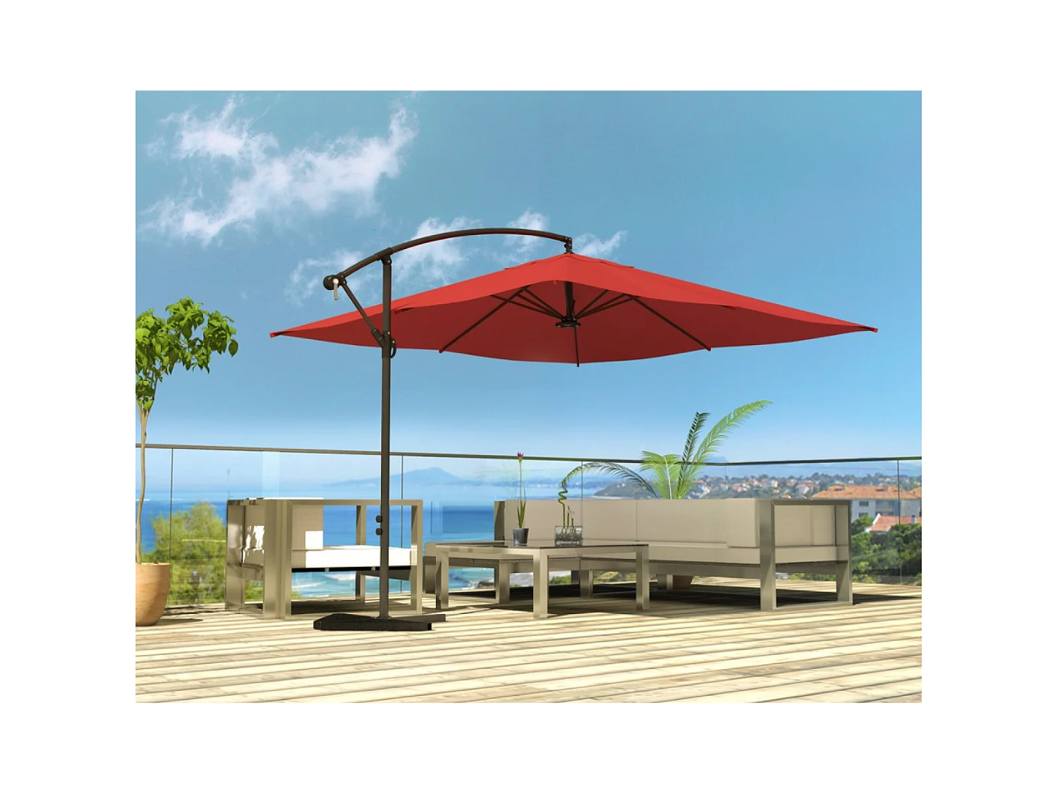 LED-Cantilever-Sonnenschirm quadratisch 3x3m Terrakotta SOLENZARA