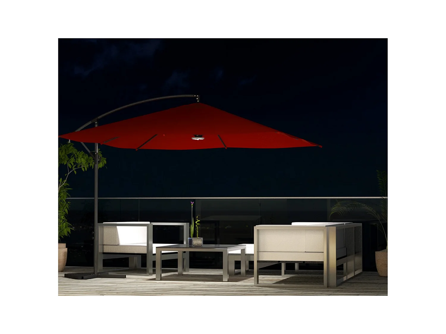 LED-Cantilever-Sonnenschirm quadratisch 3x3m Terrakotta SOLENZARA