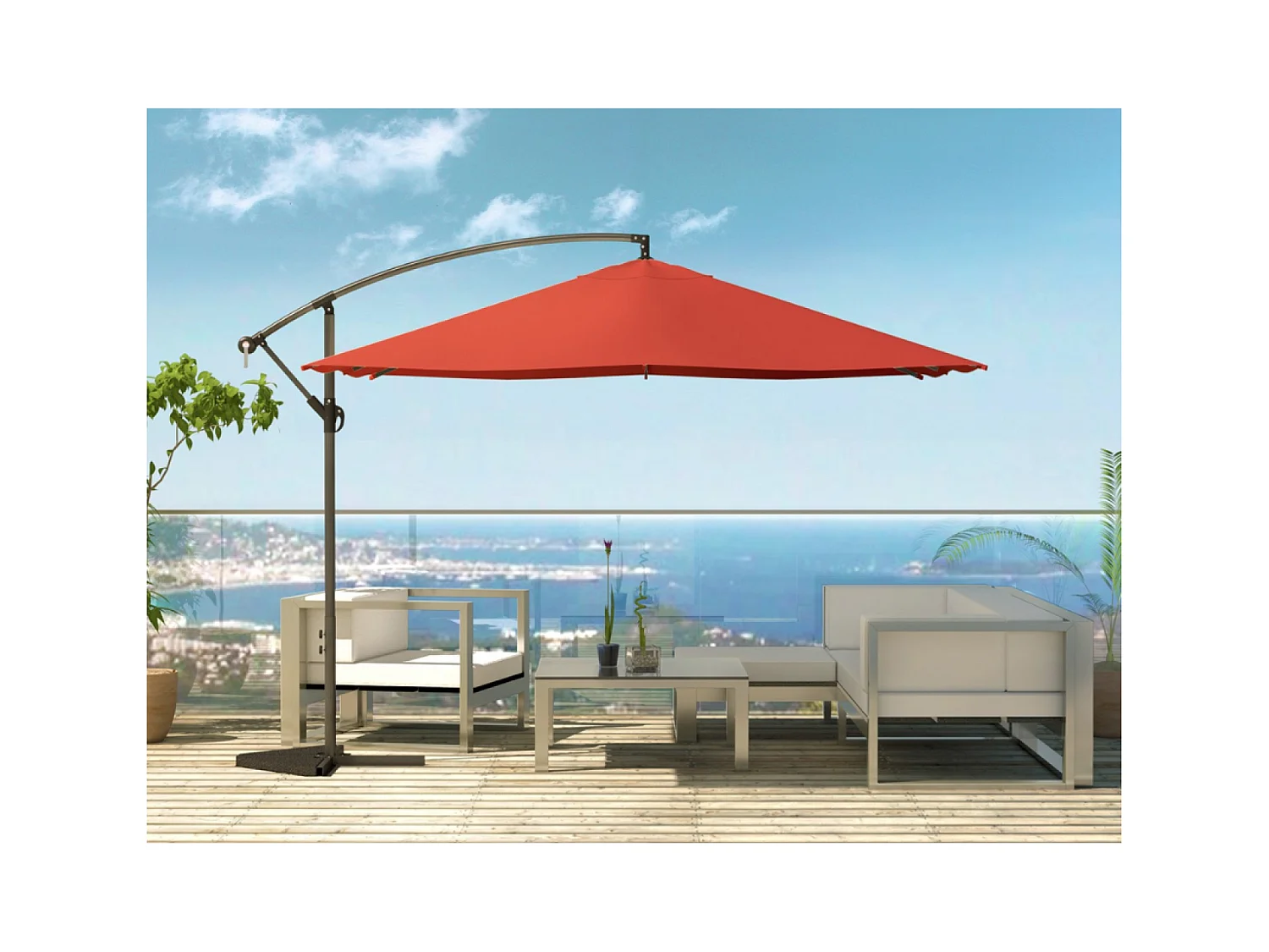 Solenzara à LED terracotta : Parasol à LED déporté 3x3m SOLENZARA