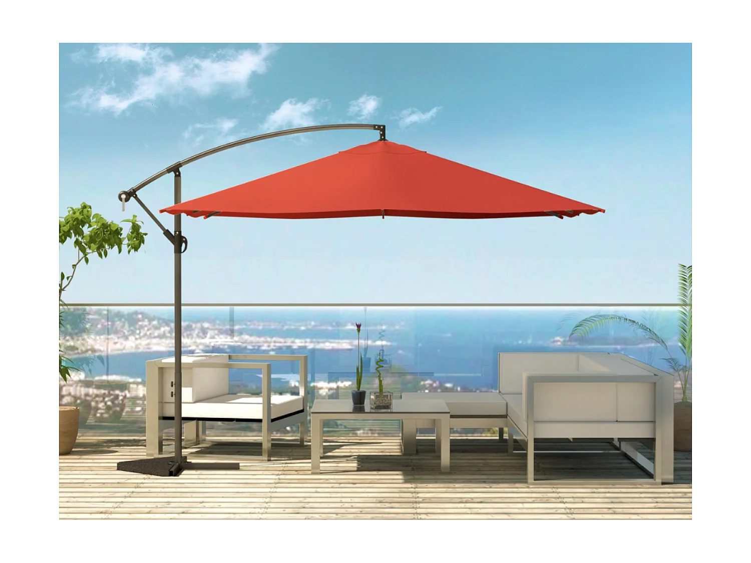 Solenzara à LED terracotta : Parasol à LED déporté 3x3m SOLENZARA