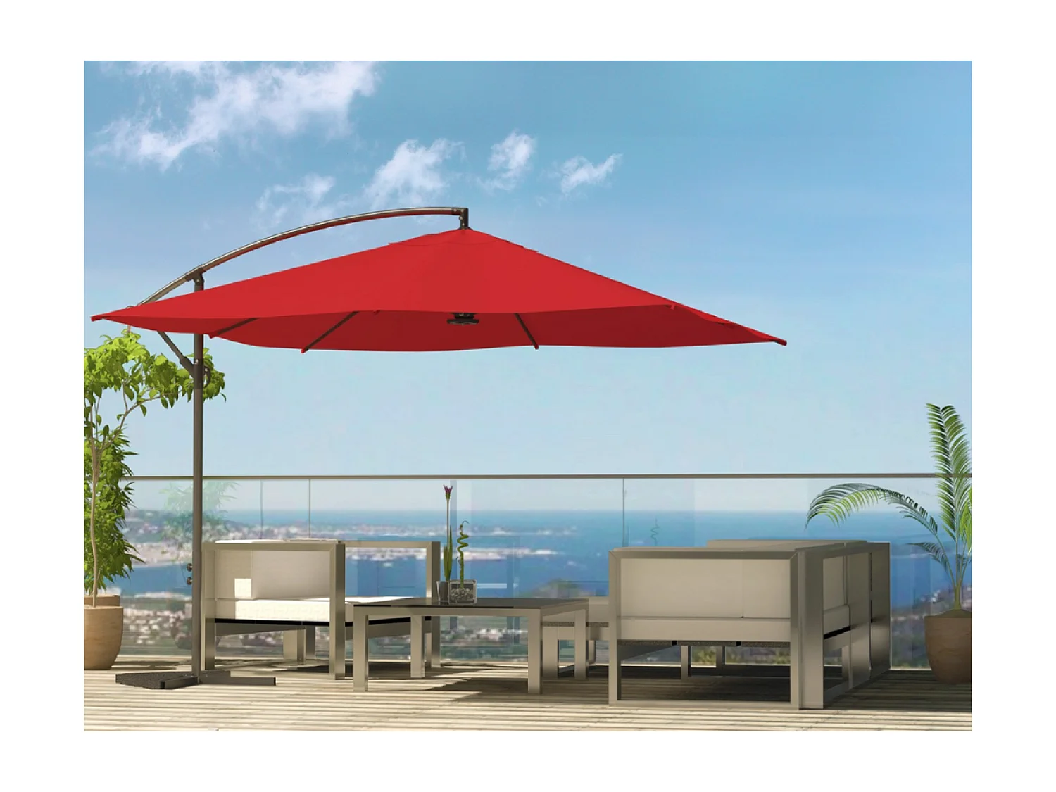 Solenzara à LED terracotta : Parasol à LED déporté 3x3m SOLENZARA