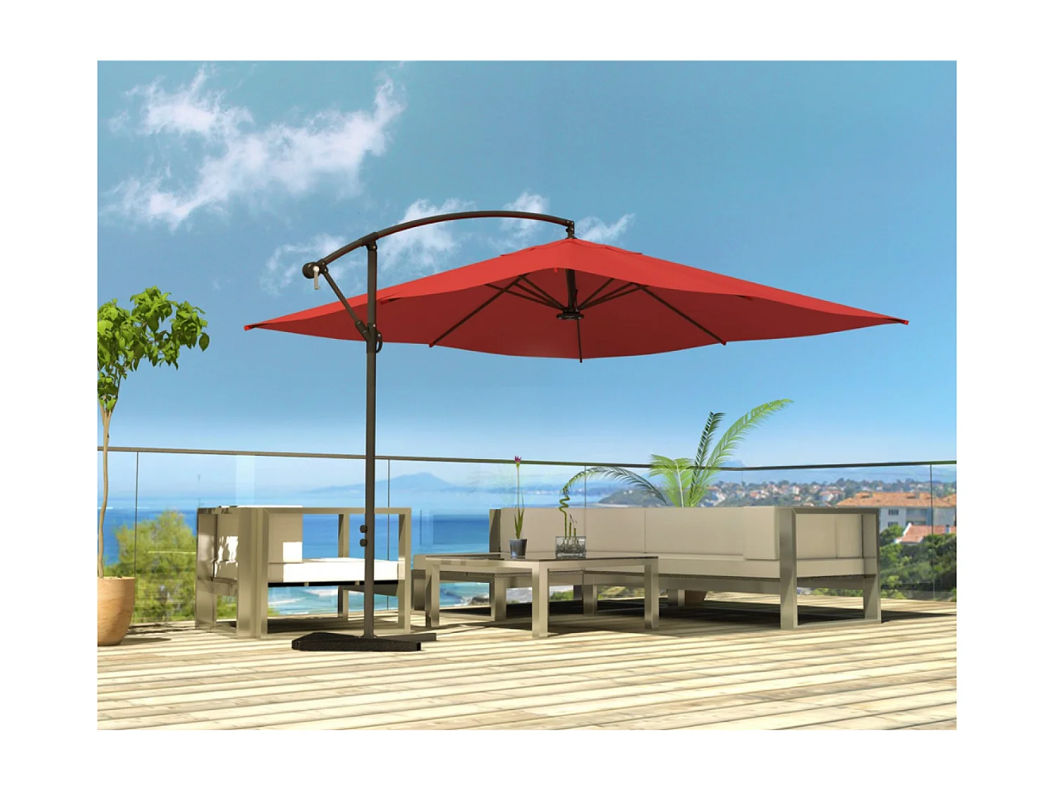 Solenzara à LED terracotta : Parasol à LED déporté 3x3m SOLENZARA