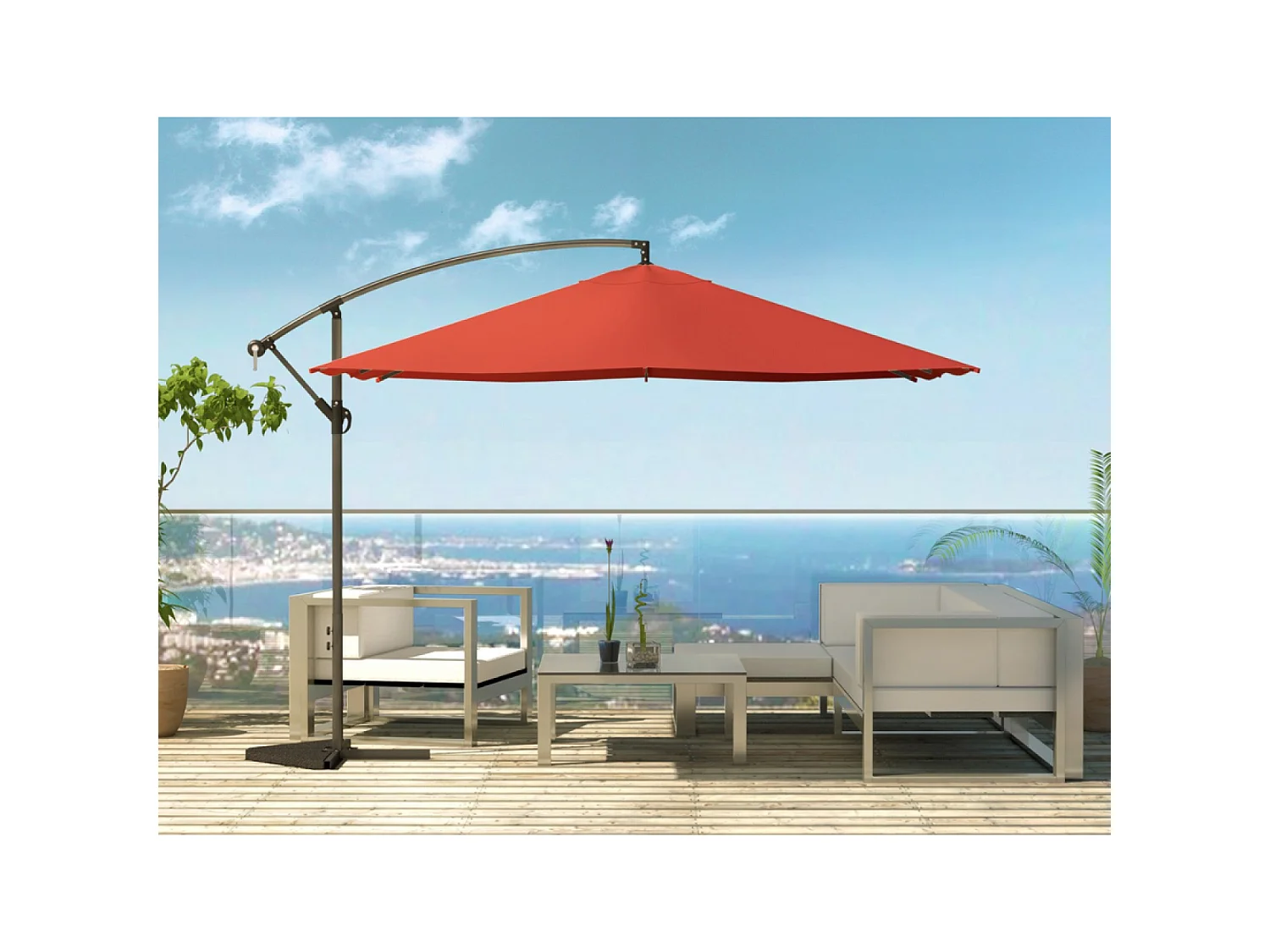 Parasol  terracotta déporté carré 3 x 3 m led SOLENZARA