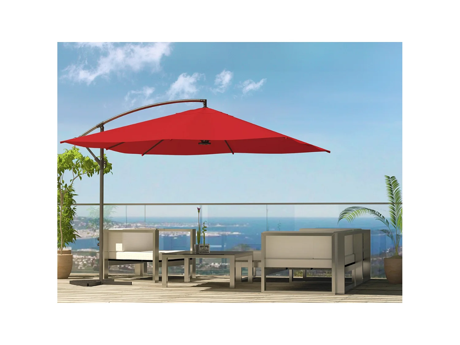 Parasol  terracotta déporté carré 3 x 3 m led SOLENZARA