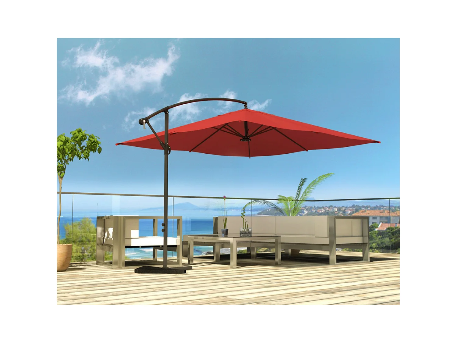 Parasol  terracotta déporté carré 3 x 3 m led SOLENZARA