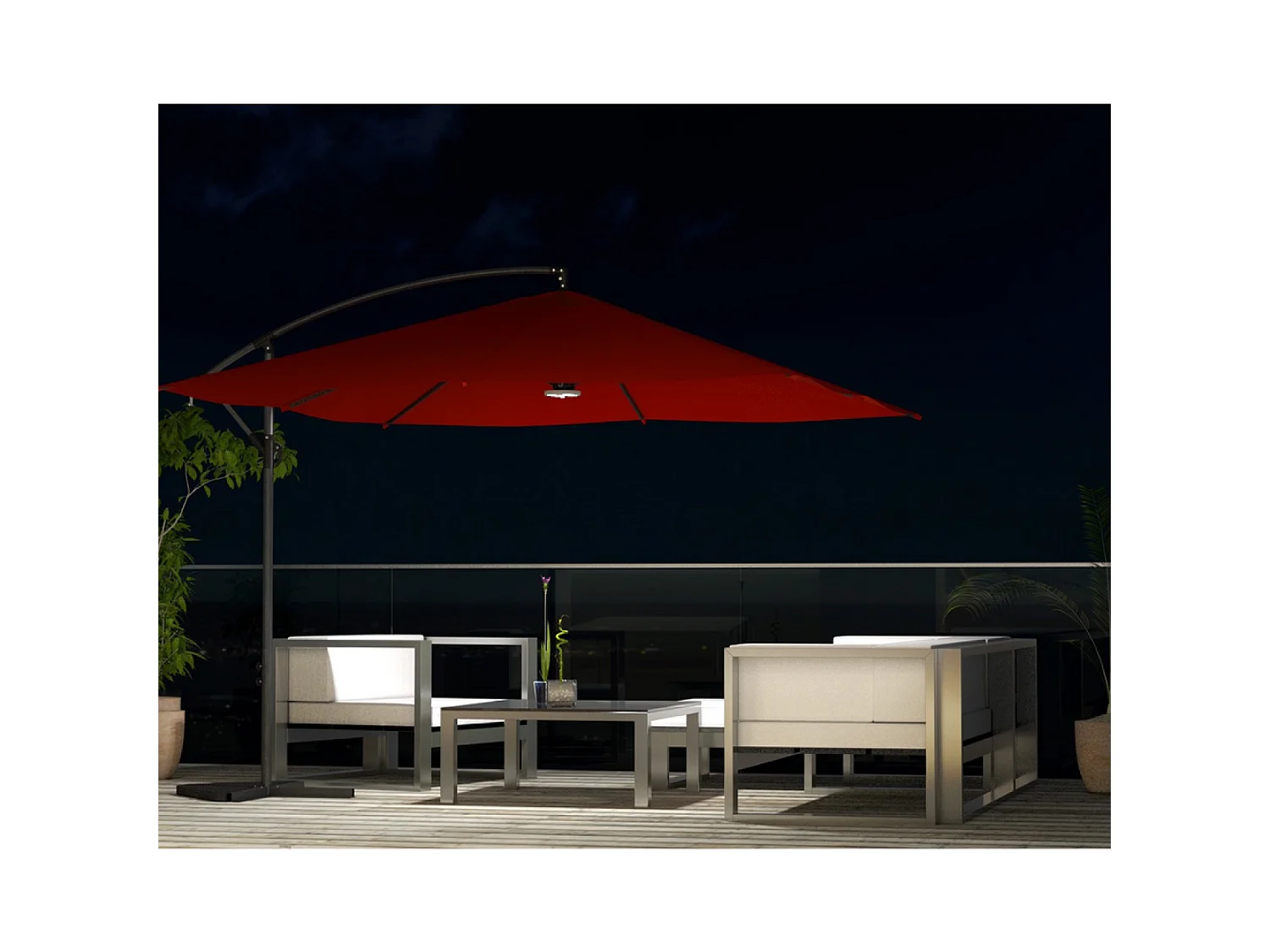 Parasol  terracotta déporté carré 3 x 3 m led SOLENZARA