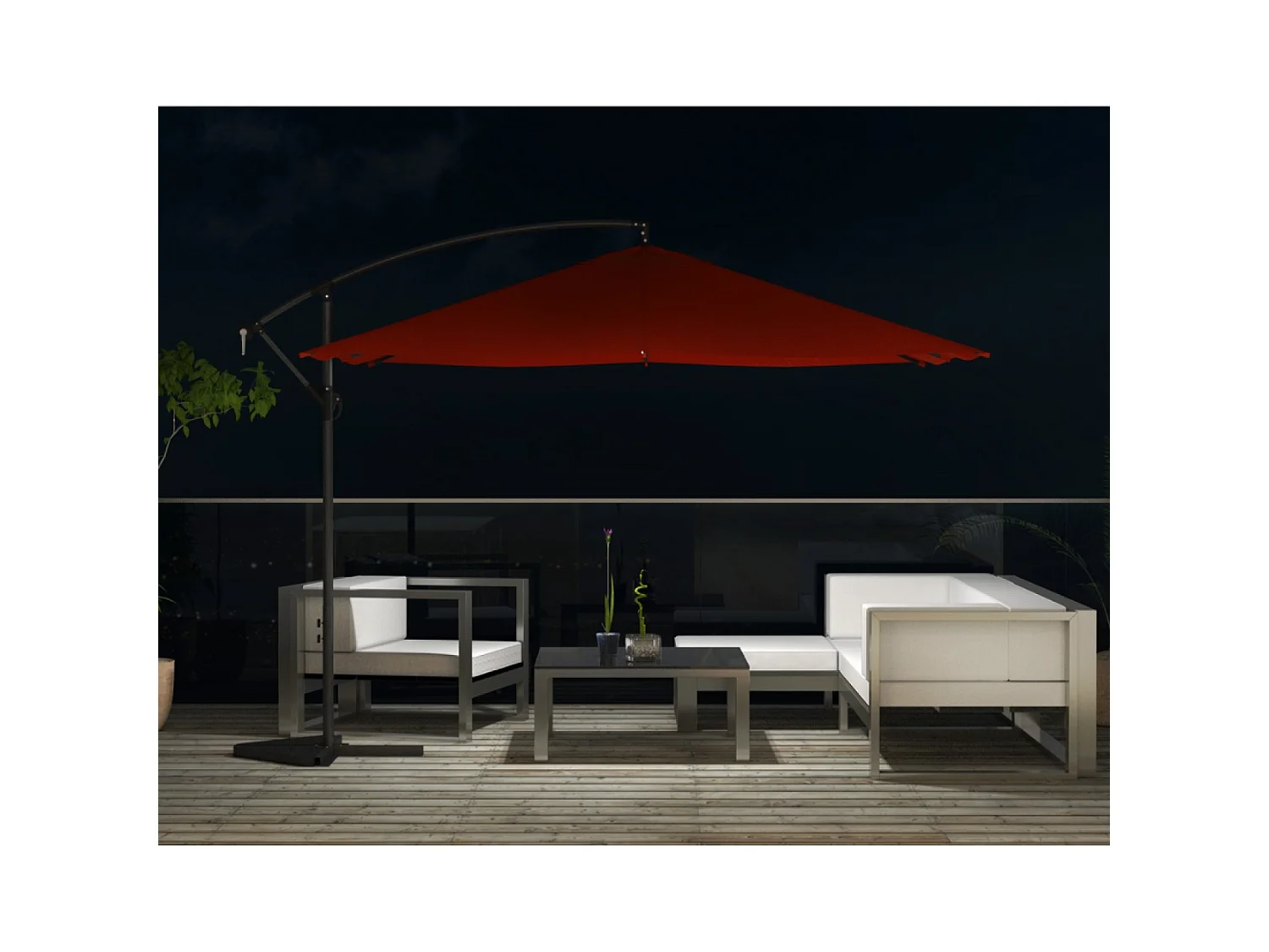 Parasol  terracotta déporté carré 3 x 3 m led SOLENZARA