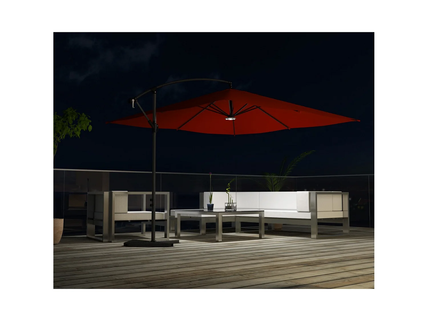 Parasol  terracotta déporté carré 3 x 3 m led SOLENZARA