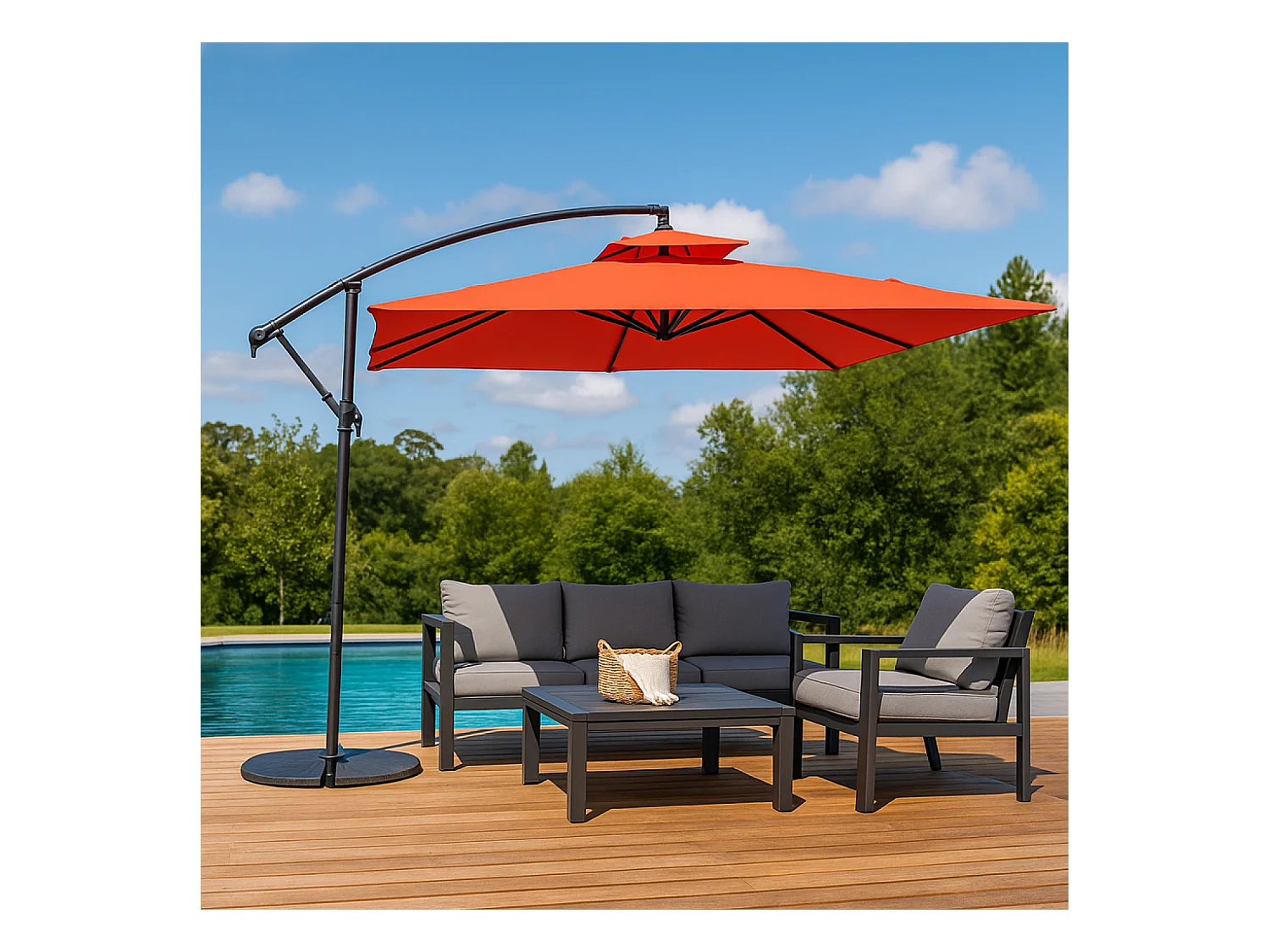 Verplaatste ronde terracotta parasol CAPRI 3m - Modern en robuust, ideaal voor tuin of terras