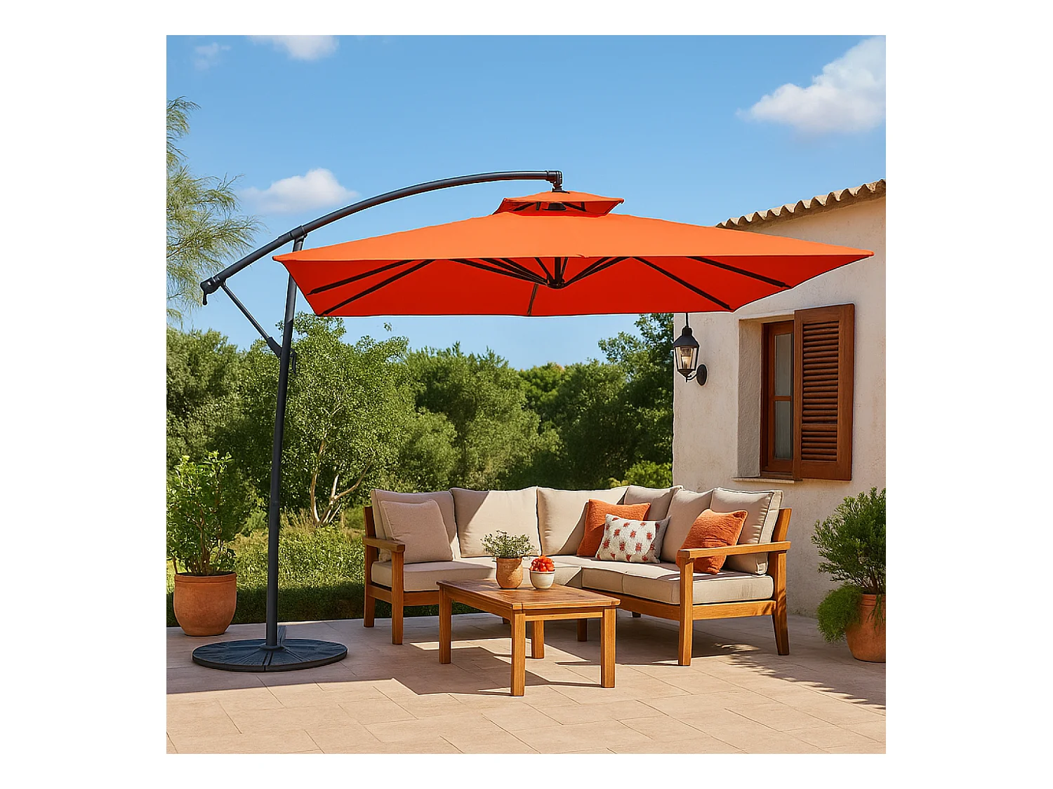 Verplaatste ronde terracotta parasol CAPRI 3m - Modern en robuust, ideaal voor tuin of terras