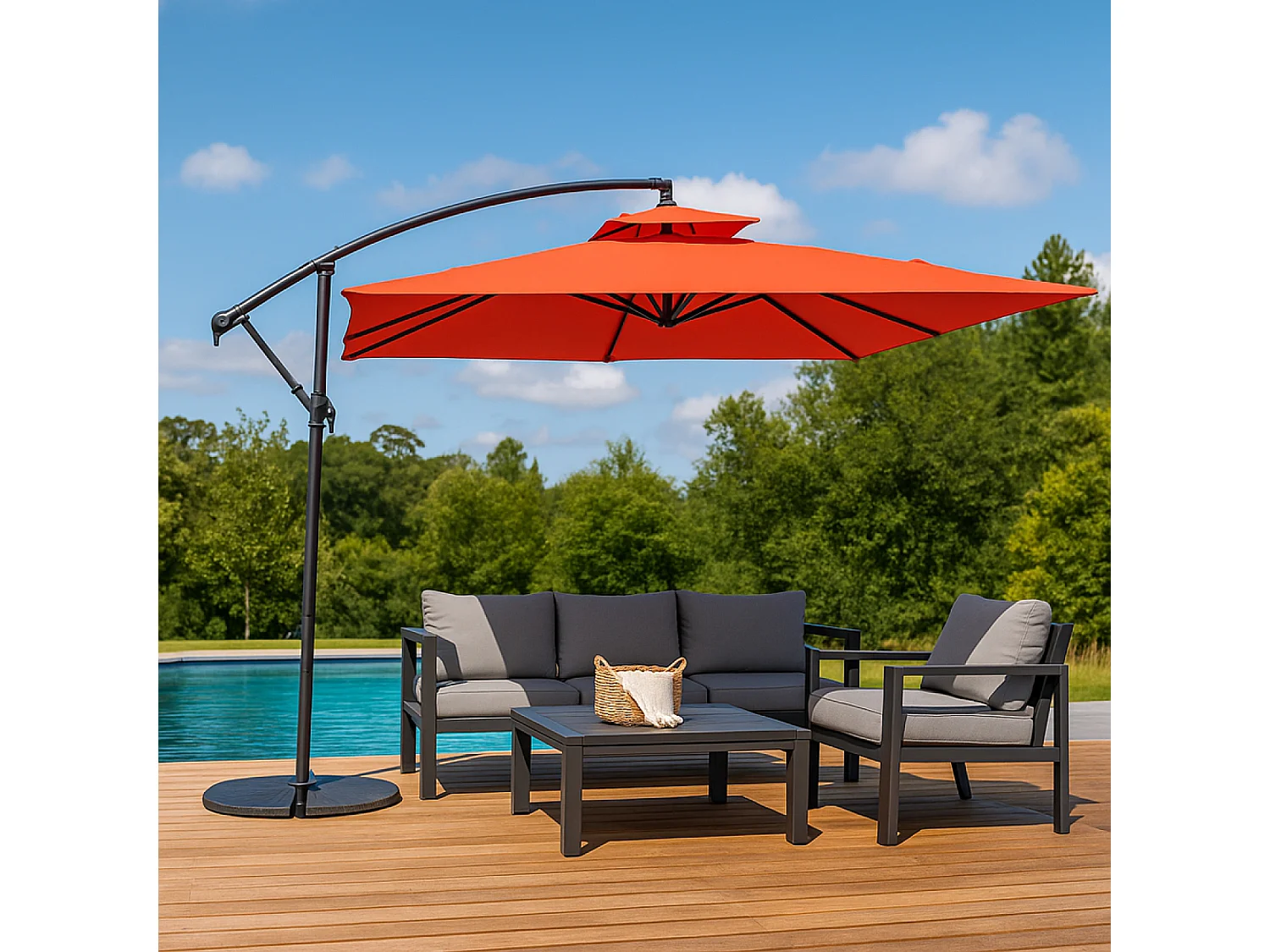 Verplaatste ronde terracotta parasol CAPRI 3m - Modern en robuust, ideaal voor tuin of terras