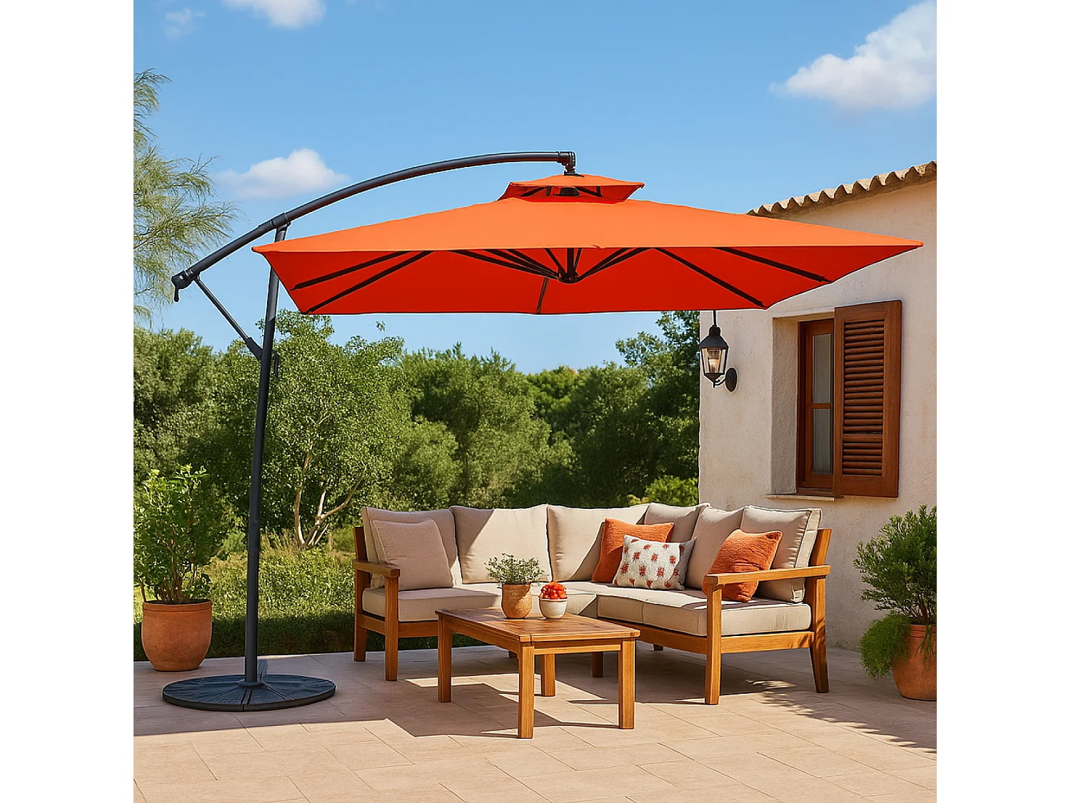 Versetzter runder Sonnenschirm terracotta CAPRI 3m - Modern und robust, ideal für Garten oder Terrasse