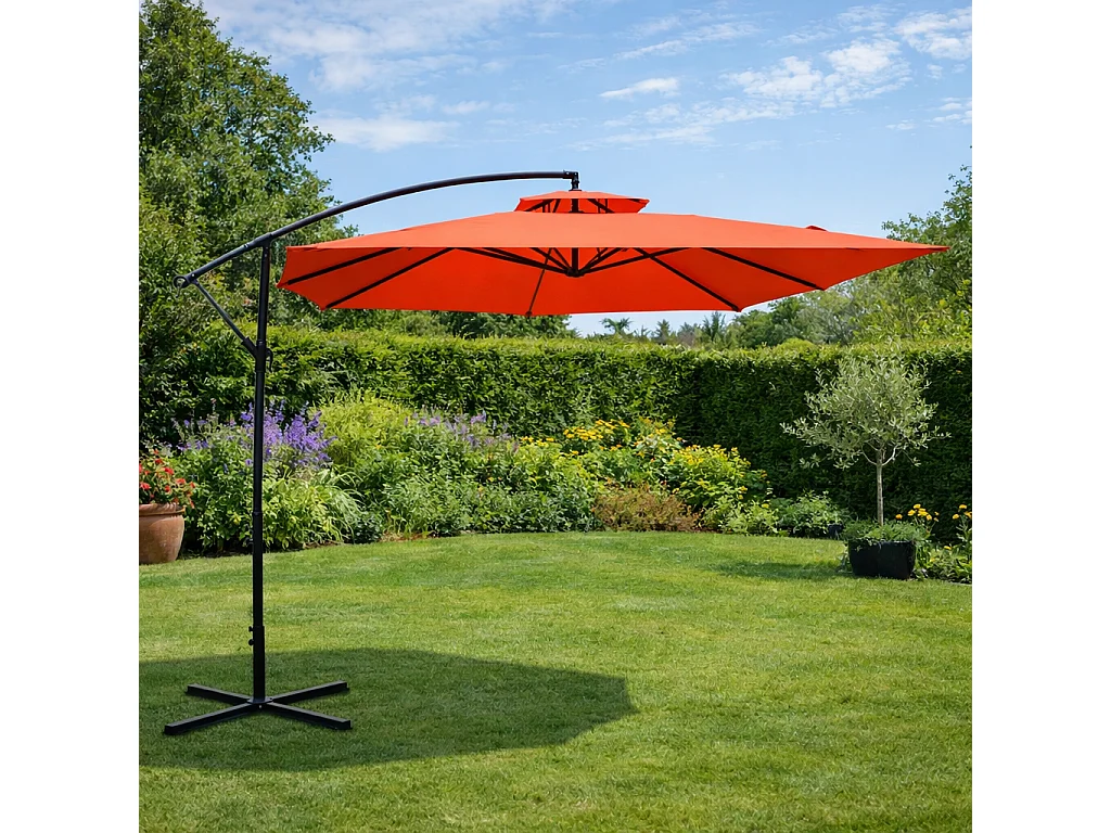 Versetzter runder Sonnenschirm terracotta CAPRI 3m - Modern und robust, ideal für Garten oder Terrasse