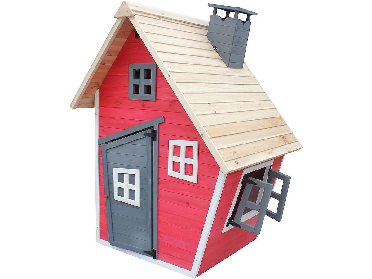 Houten speelhuis tuin "Lilou" - 119,5 x 156 x 102 cm - Rood / Grijs