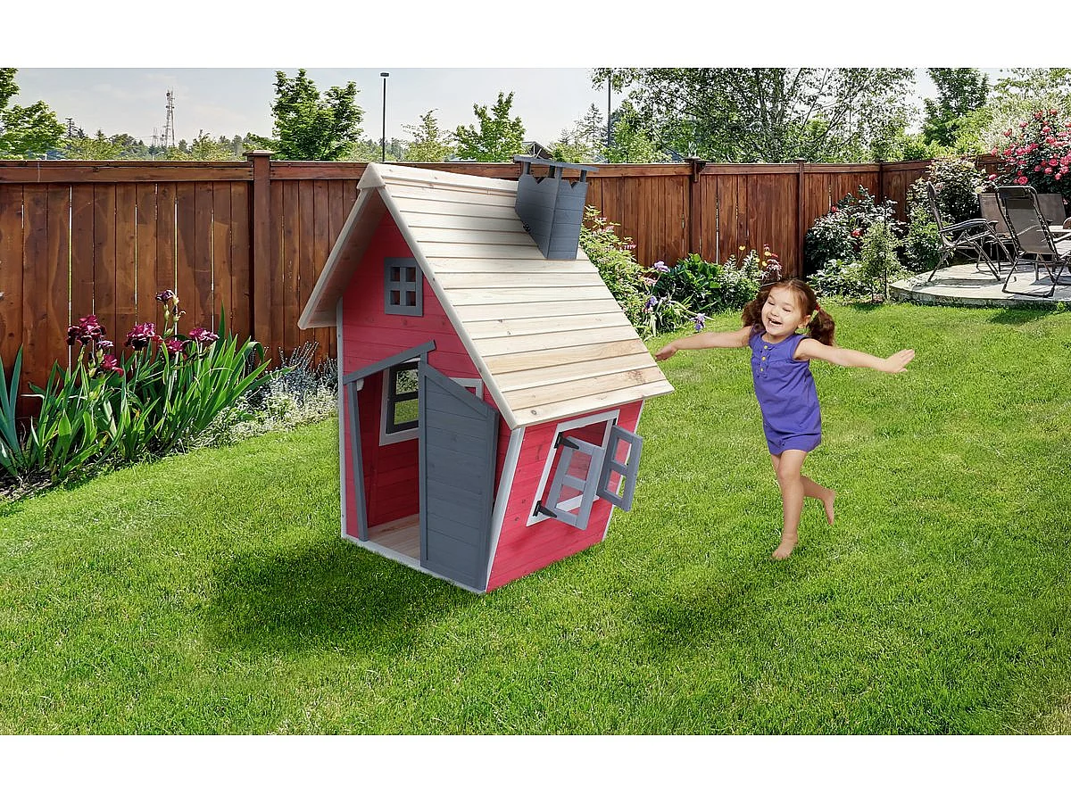 Houten speelhuis tuin "Lilou" - 119,5 x 156 x 102 cm - Rood / Grijs