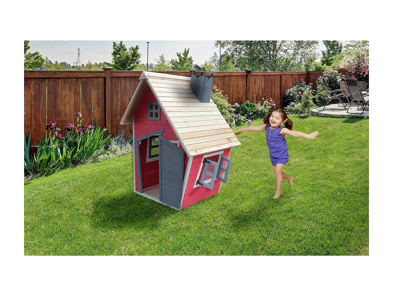 Teatro "Lilou" - 119,5 x 156 x 102 cm - Vermelho/Cinza