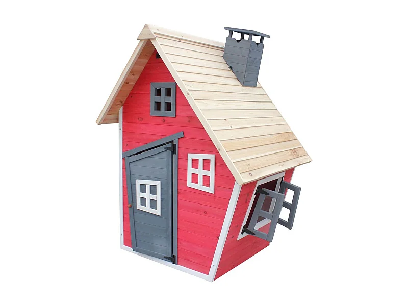 Maisonnette "Lilou" - 119.5 x 156 x 102 cm - Rouge/Gris