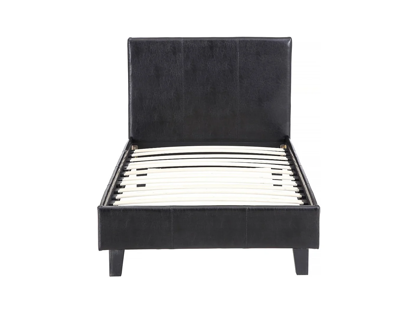 Dubbel bed "Lina" in zwart leer - lattenbodem en hoofdeinde inbegrepen - 90 x 190 cm