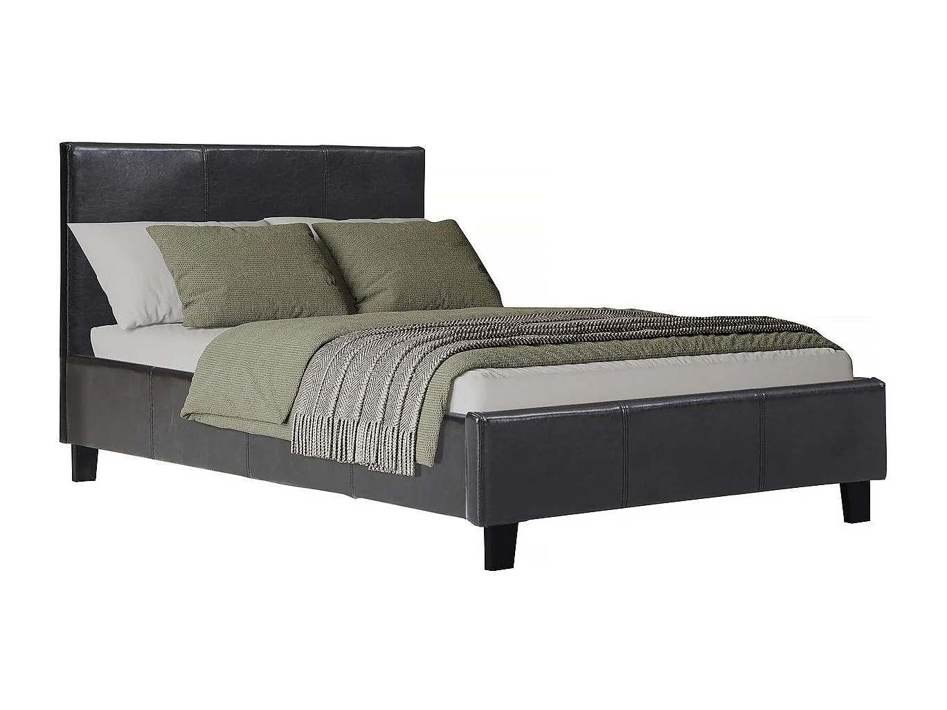 Dubbel bed "Lina" in zwart leer - lattenbodem en hoofdeinde inbegrepen - 90 x 190 cm