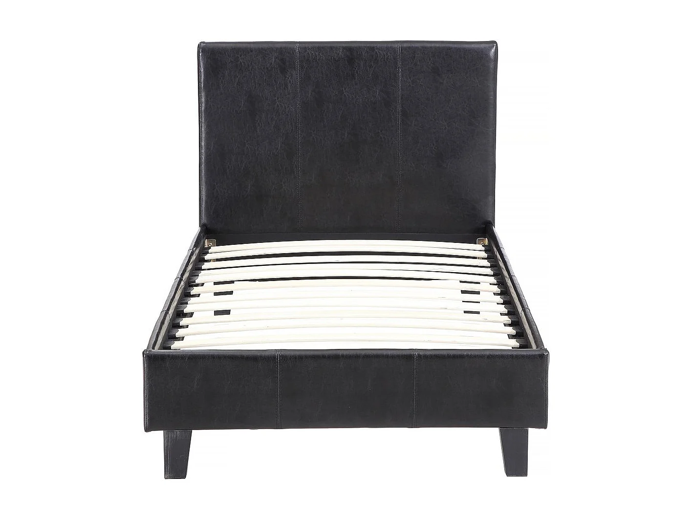 Dubbel bed "Lina" in zwart leer - lattenbodem en hoofdeinde inbegrepen - 90 x 190 cm