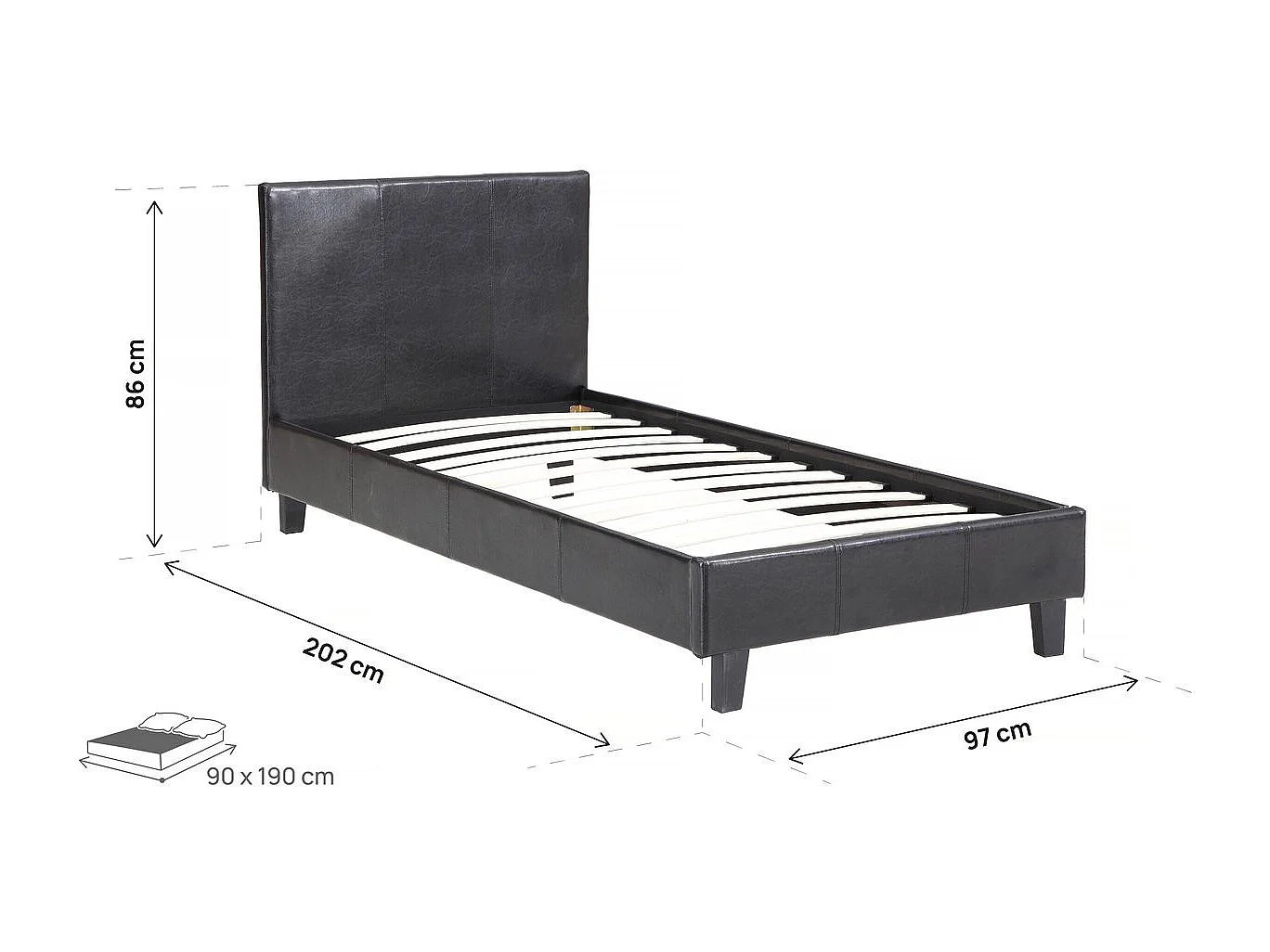 Lit "Lina" - 90 x 190 cm - Noir