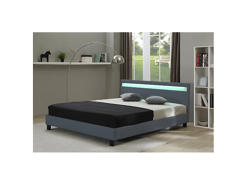 Doppelbett mit LED "Maria"  - 140 x 190 cm - Grau