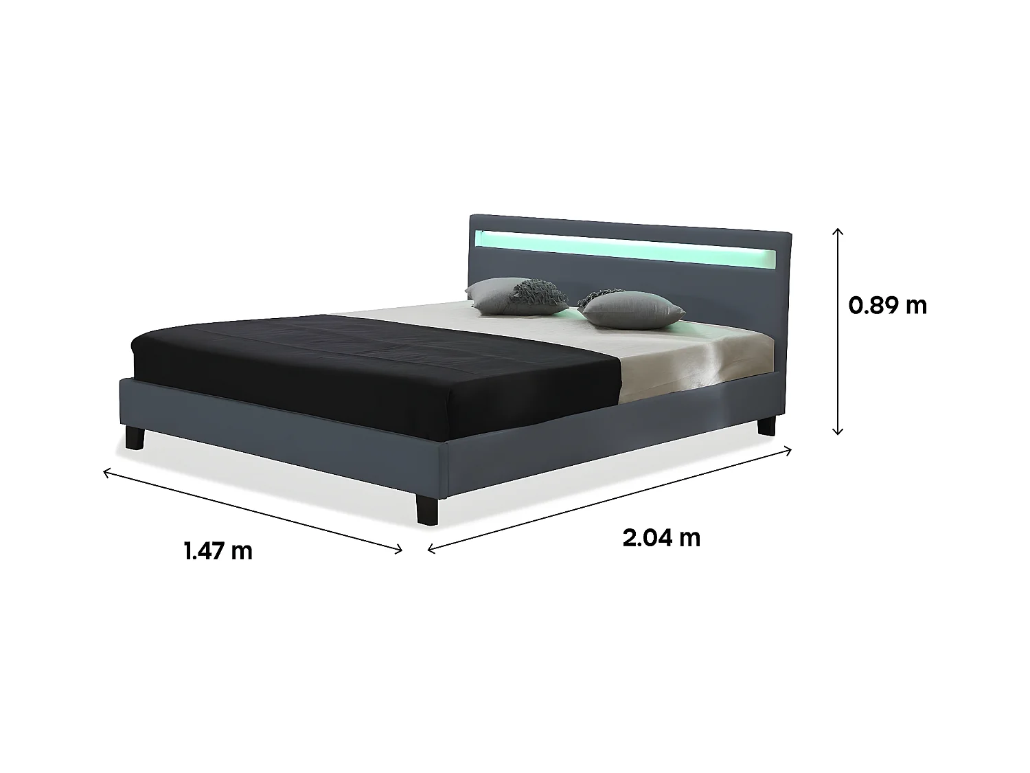 Letto con led "Maria" - 140 x 190 cm - Grigio