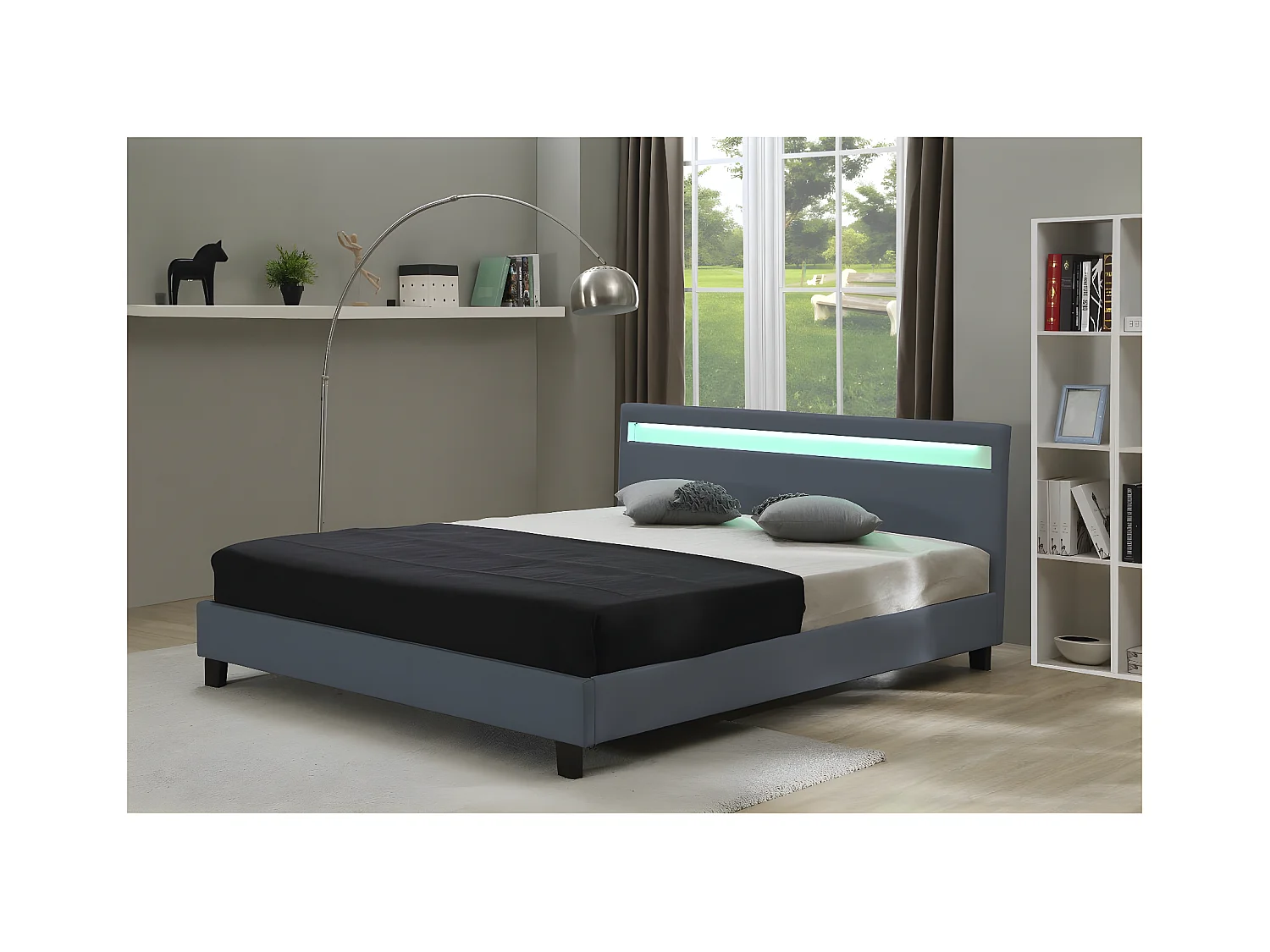Lit  avec LED "Maria" - 140 x 190 cm - Gris