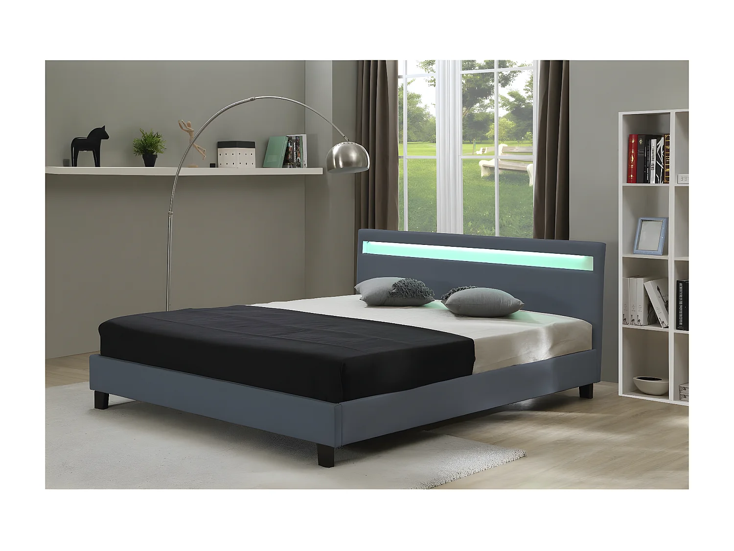 Lit  avec LED "Maria" - 140 x 190 cm - Gris