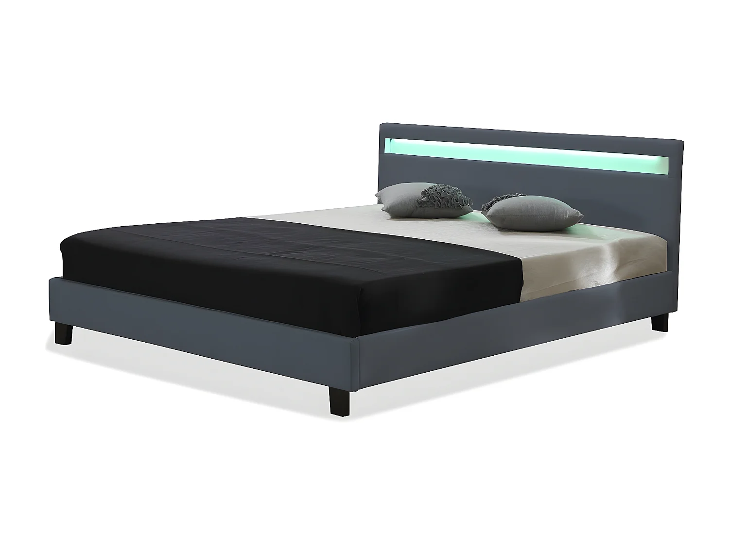 Lit  avec LED "Maria" - 140 x 190 cm - Gris